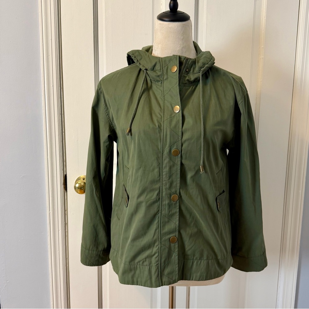 Women’s Motto Green Cotton Blend Anorak Jacket with Gold Tone Hardware, Size S